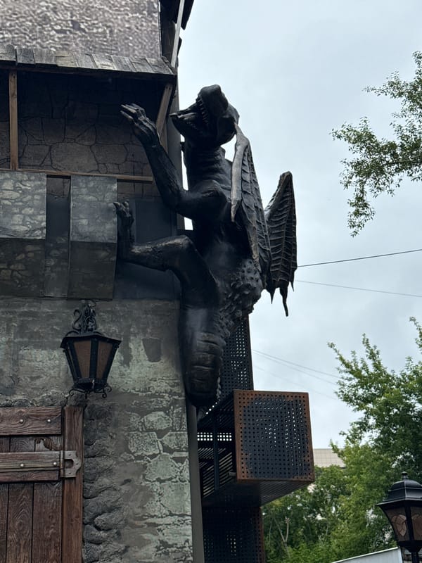 Perm's gothic Theater at the Bridge and its dragon-clad facade