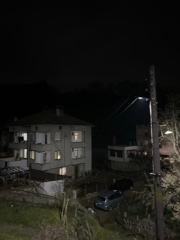 Evening street scene captured in Zlatograd, Bulgaria