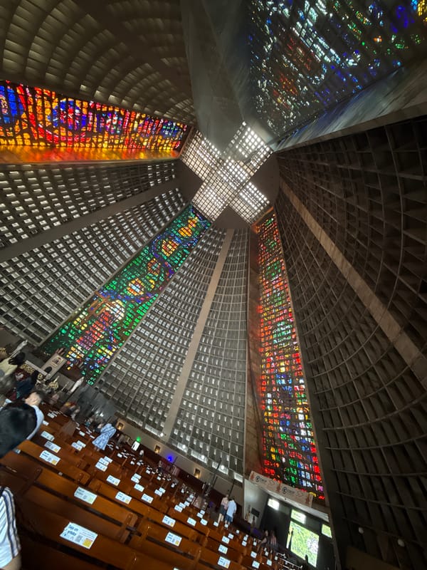 Visitor documents Rio's Metropolitan Cathedral during afternoon exploration