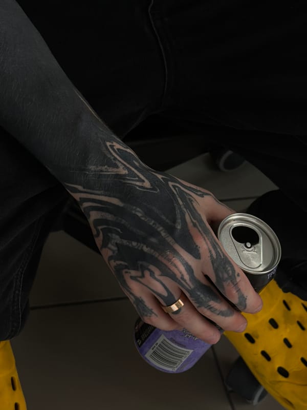 Tattooed arm photographed in close-up in Orenburg, Russia