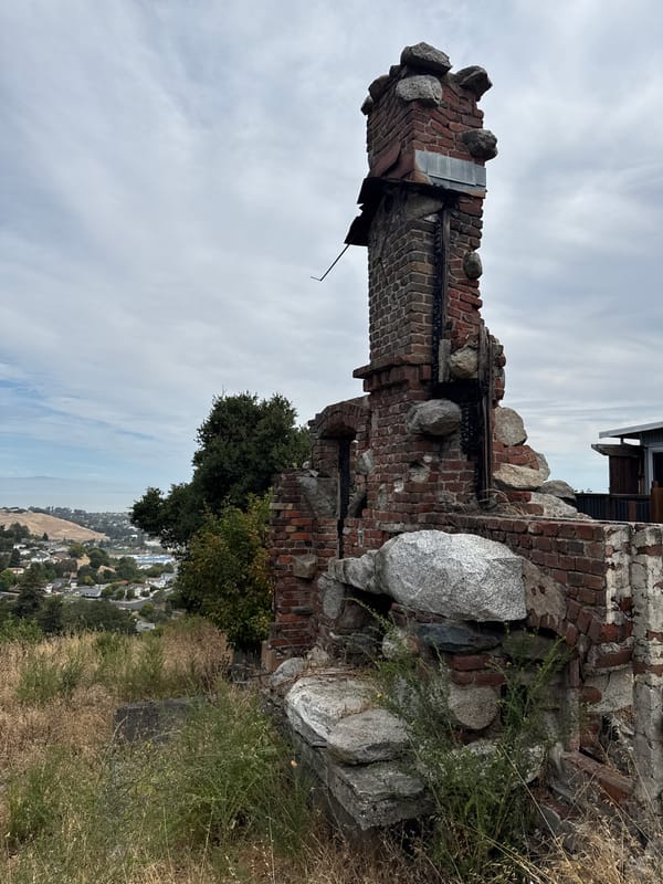 Ruined hilltop chimney overlooks El Sobrante suburbs