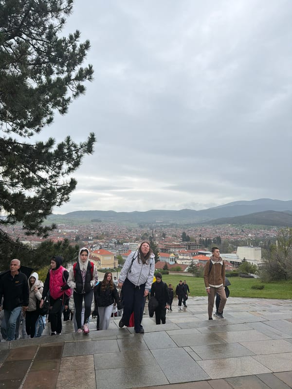 Panoramic views captured from elevated monument site in Bulgarian town