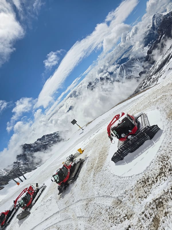 Snow groomers maintain Alpine slopes in Garmisch-Partenkirchen