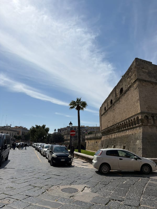 Street scenes documented around medieval castle in Bari, Italy