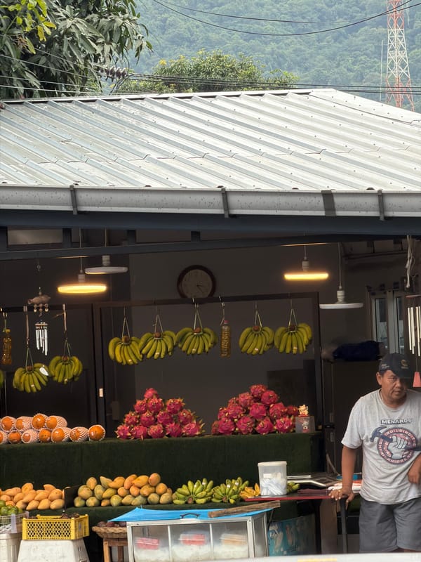 Morning street commerce documented in Choeng Thale, Thailand