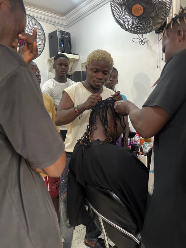 Busy hair salon session in Badagry, Nigeria