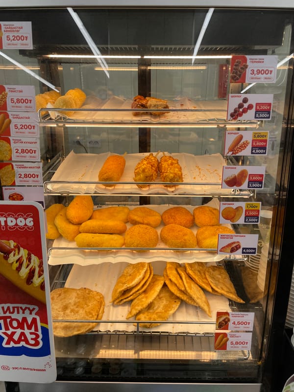 Quick stop at a food and convenience spot in Ulaanbaatar