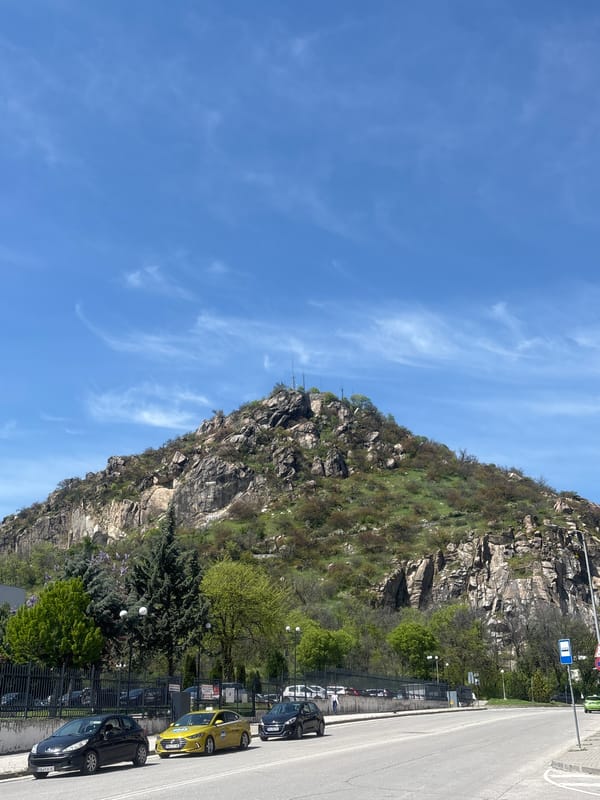 Rocky mountain formation photographed beside road in Plovdiv, Bulgaria
