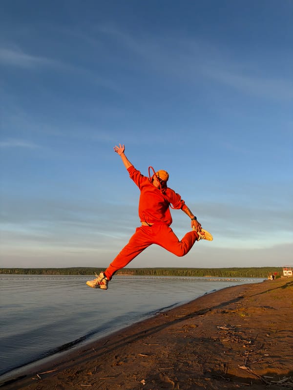 Sunset yoga session captured along Chaikovsky riverbank
