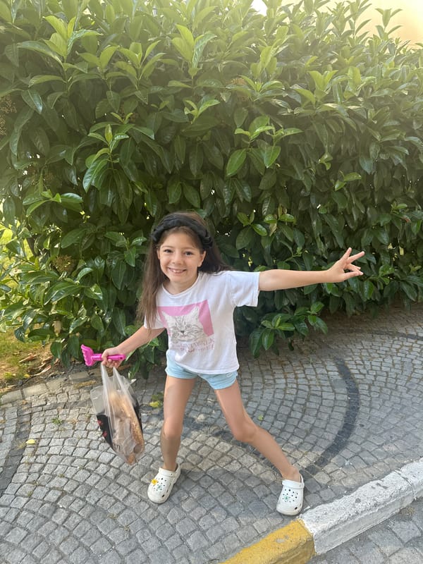 Woman and child enjoy morning outing in Esenyurt, Turkey