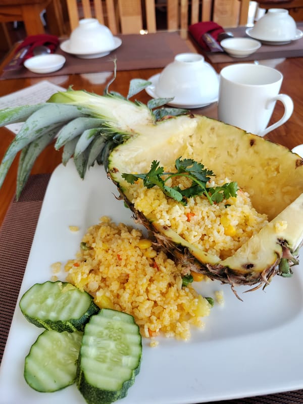 Pineapple fried rice dish photographed at Da Lat restaurant
