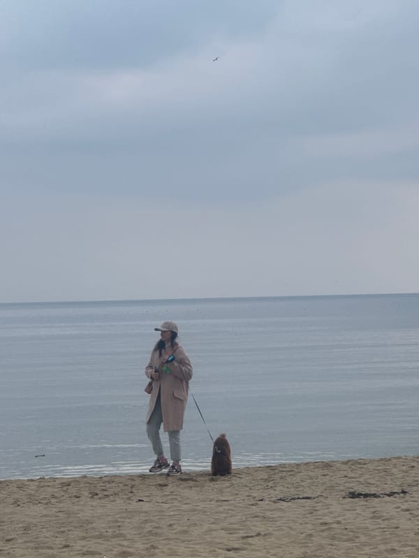 Women gather at beach table in Varna under stormy skies