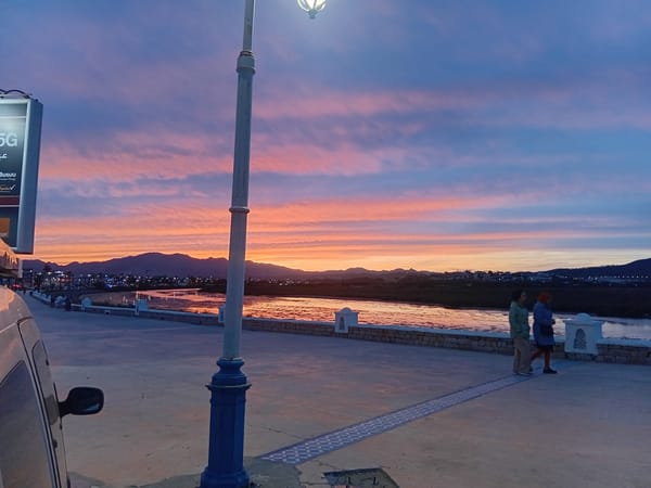 Sunset observed along Martil waterfront promenade, Morocco