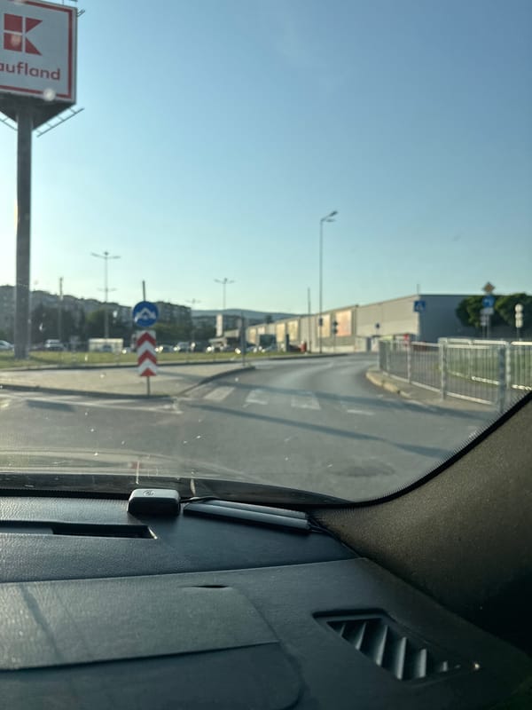 Driver approaches Kaufland intersection in Stara Zagora, Bulgaria