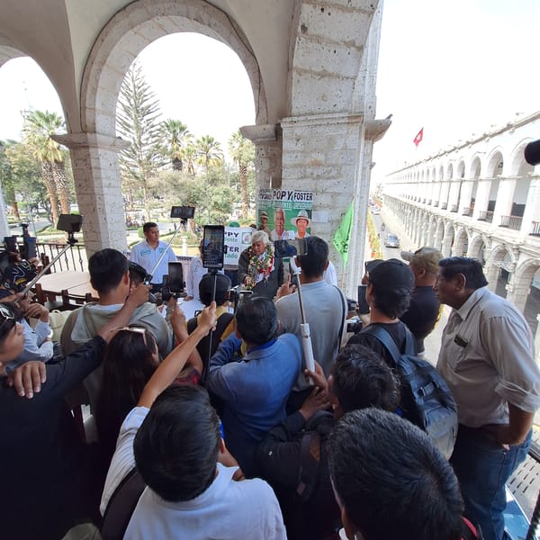 Political gathering with Good Government banners held in Arequipa