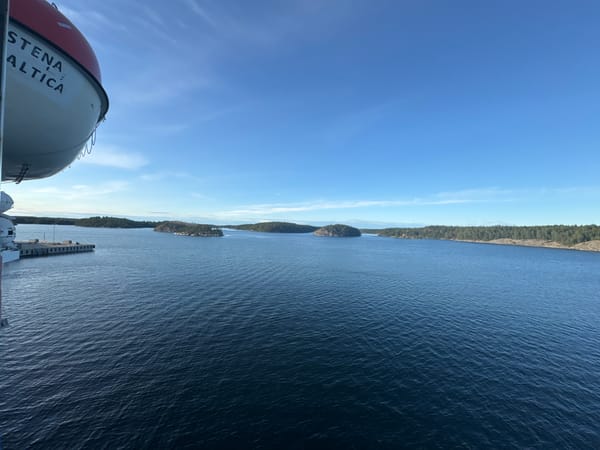 Ferry and container ship activity at Nynäshamn port