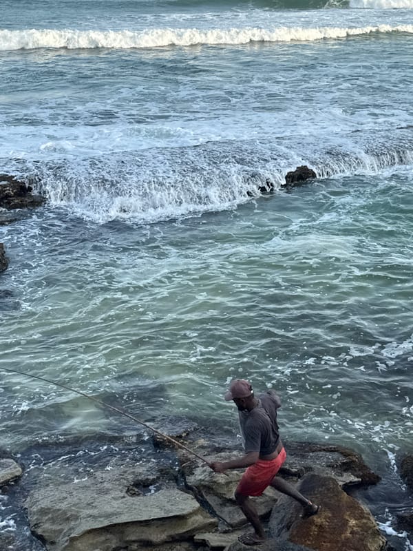 Fishing from the rocks on Sri Lanka's southern coast