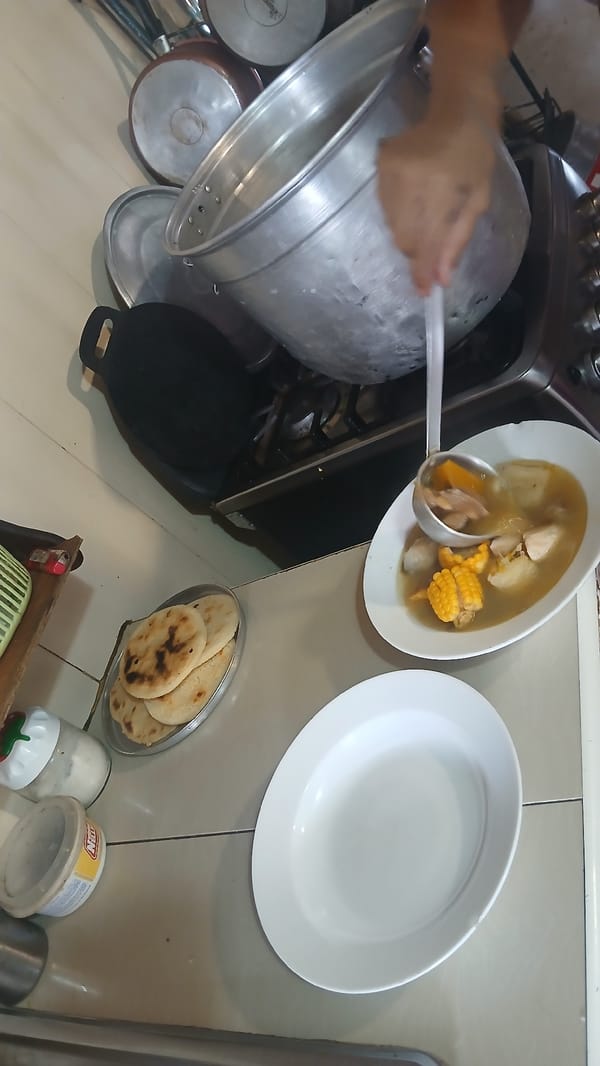 Traditional sancocho soup prepared and served in Altagracia, Venezuela