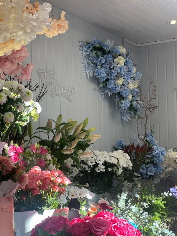 Florist shop observed in early morning Liepaja, Latvia