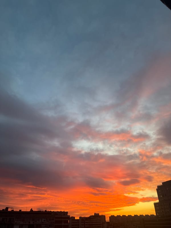 Dramatic sunset colors urban skyline in Burgas, Bulgaria