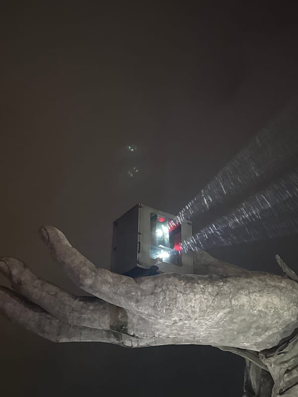 Projection-mapped sculptures glow at a Kediri night installation