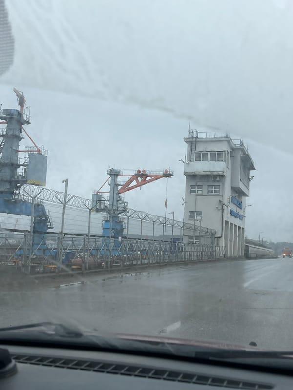 Overcast industrial view captured from vehicle in Chaikovsky, Russia