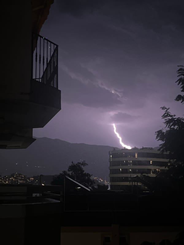 Lightning strike lights up night sky over Budva, Montenegro