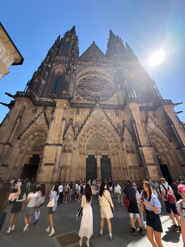 Tourist documents Prague Castle and cathedral visit