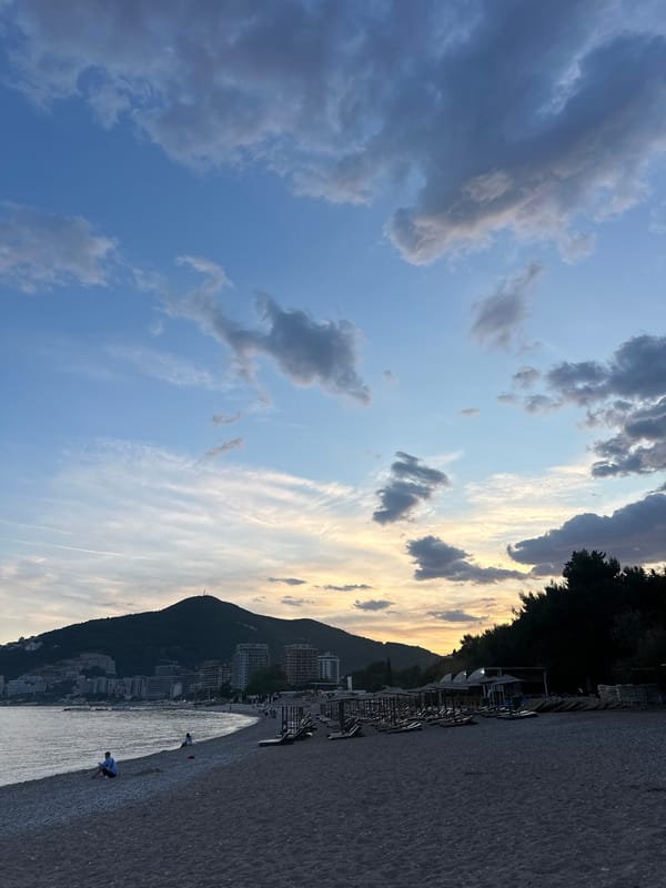 Sunset frisbee games and beach recreation in Budva, Montenegro
