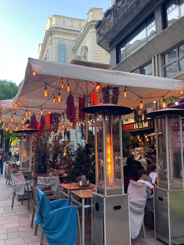 Budapest diners bundle up with heaters at outdoor restaurant