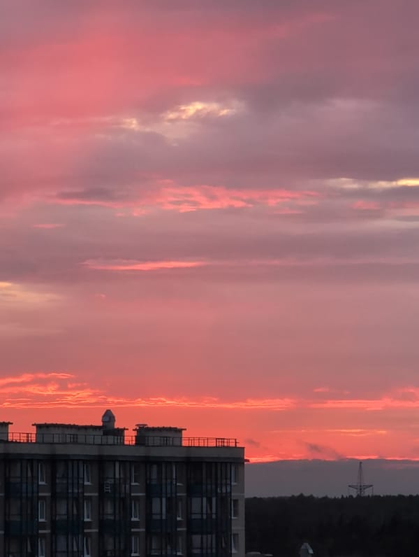 Saint Petersburg sunset lights up the residential skyline
