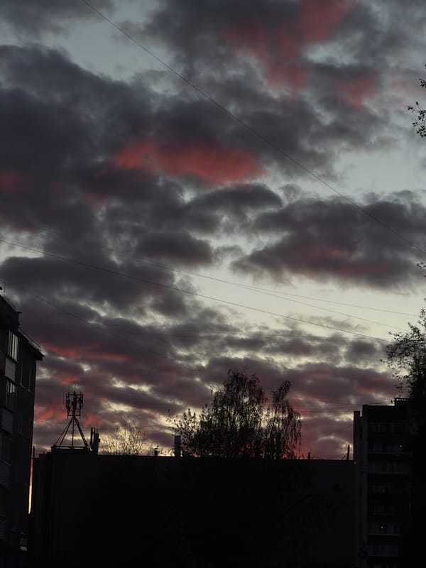 Sunset documented over residential Perm, Russia during spring evening