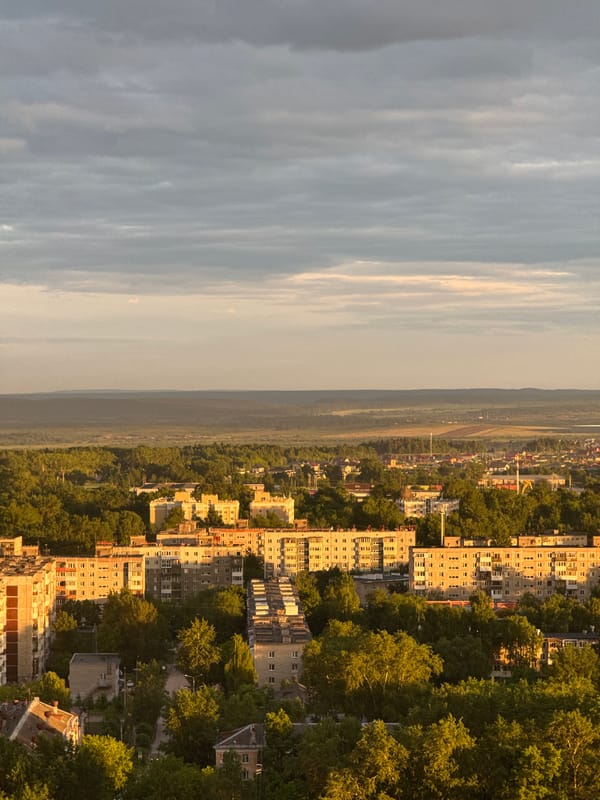 Aerial sunset views captured over Perm, Russia cityscape