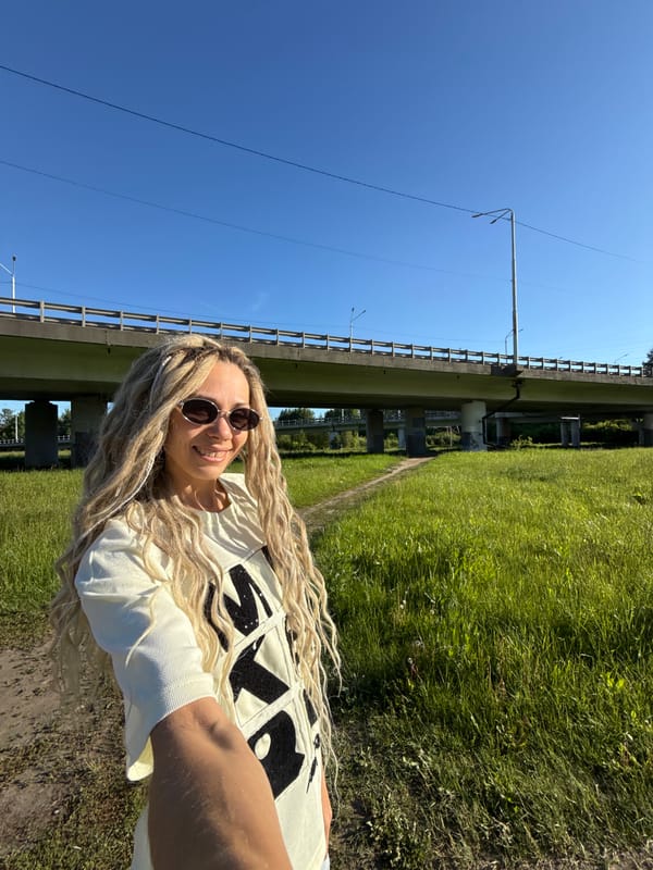 Woman takes outdoor selfie in Шебунино, Russia