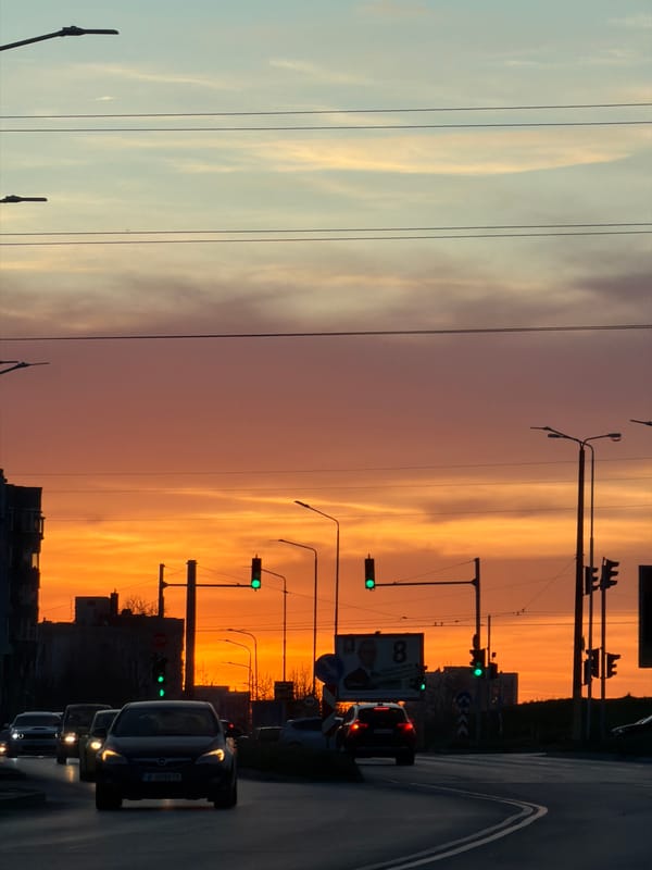 Evening sunset captured along coastal road in Varna, Bulgaria