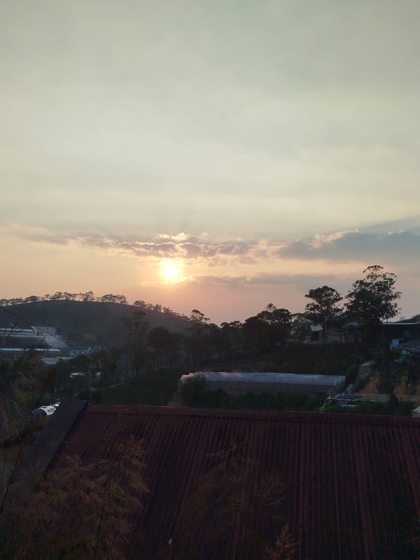 Sunset observed over hilly landscape in Lạc Dương, Vietnam