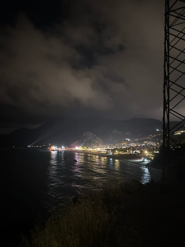 Nighttime panoramic view captured of coastal Fethiye, Turkey