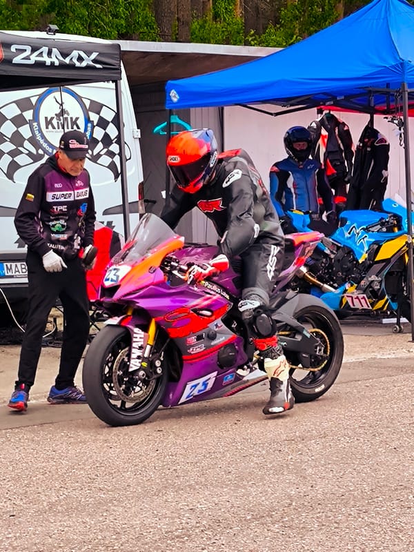 Motorcycle racing teams prepare for competition in Riga Latvia