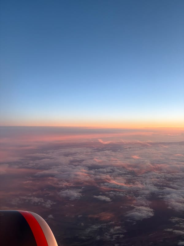 Aerial view captures colorful sky gradient over Mongolia