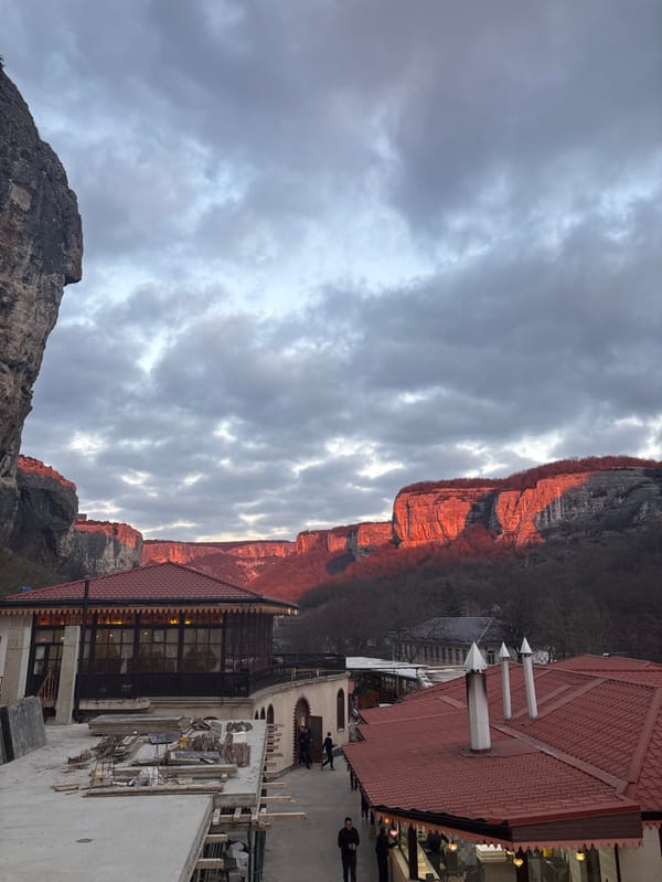 Twilight scenes captured at historic Bakhchysarai monastery site