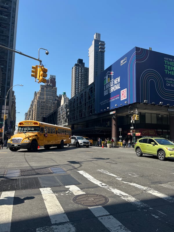 School bus parked on NYC street during afternoon hours
