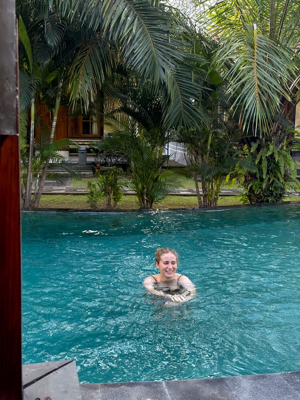 Poolside morning at a Balinese resort in Buleleng