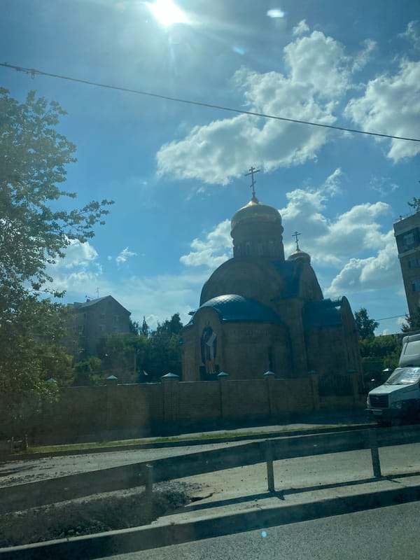 Orthodox church with golden domes in Kazan, Russia