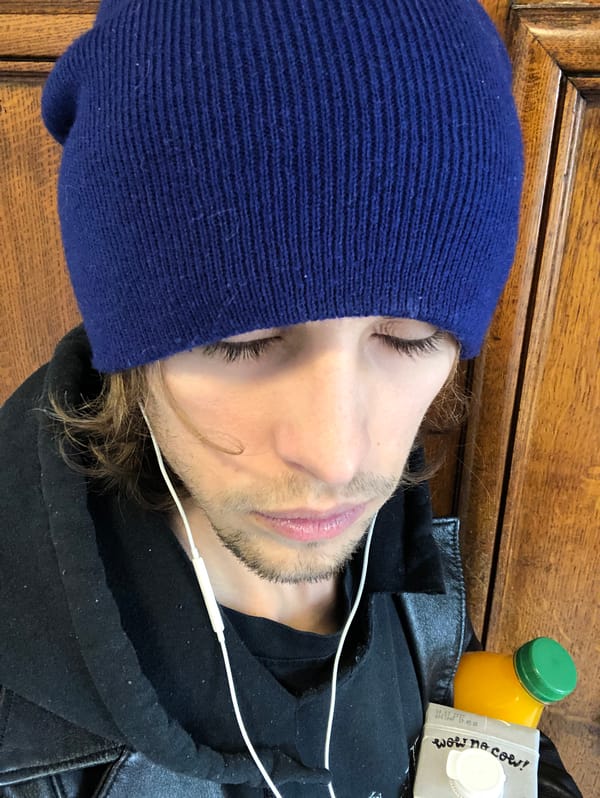 Person takes selfies in Parisian train car or elevator