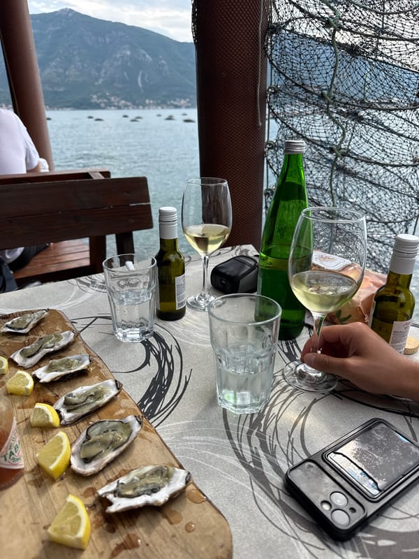 Outdoor dining with mountain and bay views in Montenegro
