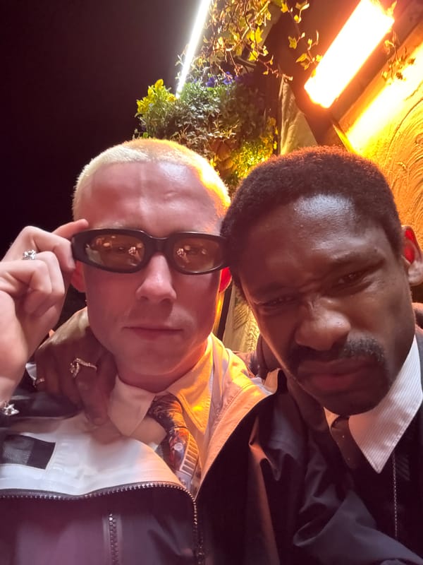 Two people photographed together in close-range selfie in London