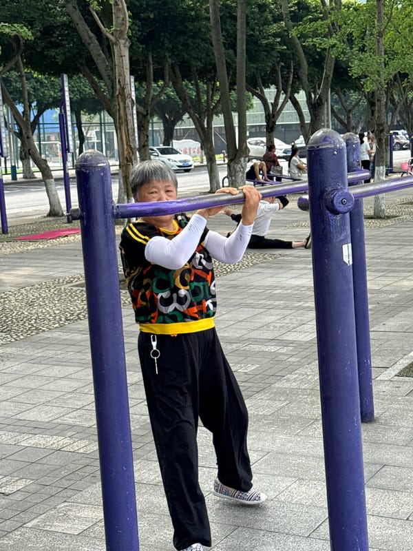 Early morning activities observed along Jiangjin riverside promenade