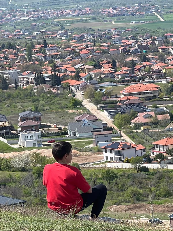 Dog walk captured on hillsides overlooking Markovo, Bulgaria