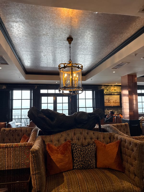 Interior lounge space with classical-contemporary design elements observed