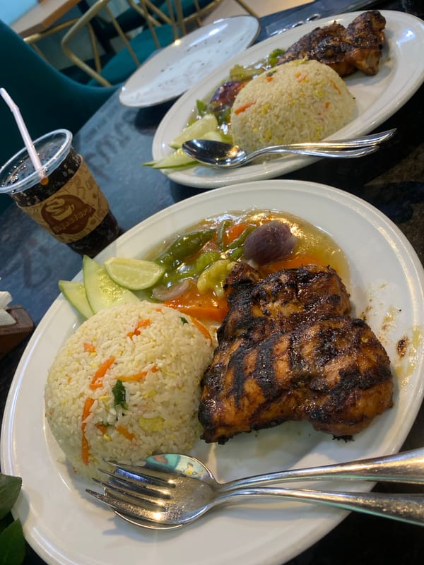 Cafe lunch and street life in a busy Dhaka neighborhood